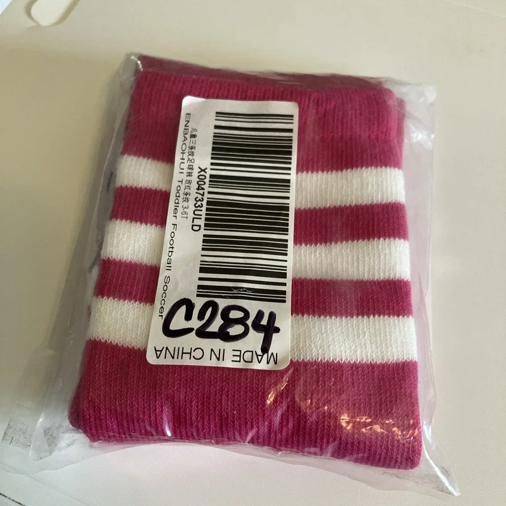 Enbaohui Soccer Socks Kids Toddler Pink Like New Three Stripes Sport Tube C284
